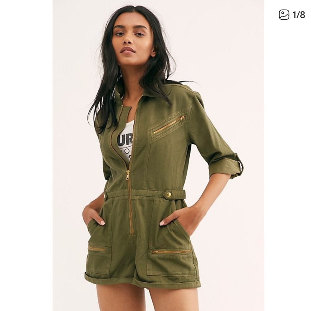 Free People Isla Flight Romper- Military Olive Green Utility Romper